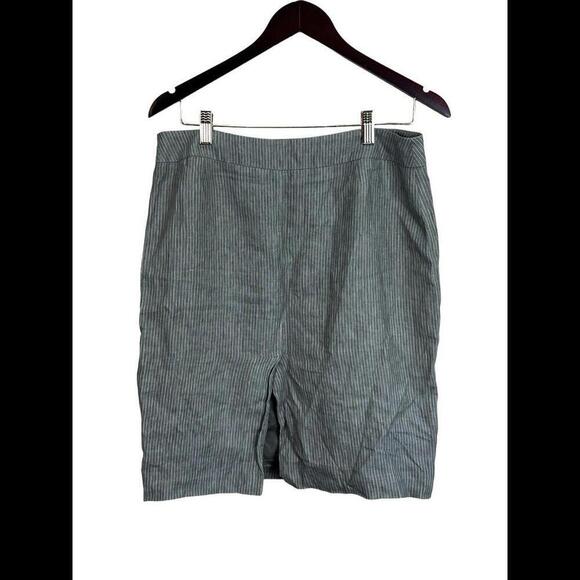 Jigsaw Women's Skirt 12 Gray Pin‎ Stripe 100% Linen Midi A-Line - Picture 2 of 4